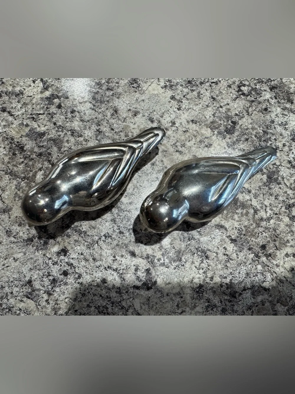 Vintage Heavy Solid Cast Metal Bird Figurines, Polished Silver-Tone Finish 4.5